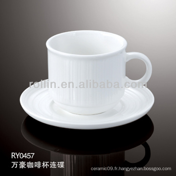 Tasse à café et soucoupe en porcelaine blanche durable et saine